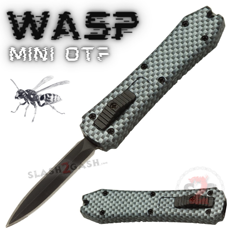 Wasp Mini OTF Knife Small Automatic Switchblade Dagger - Asst. colors Carbon Fiber Knife-OTF - Tophatter Daily Deals