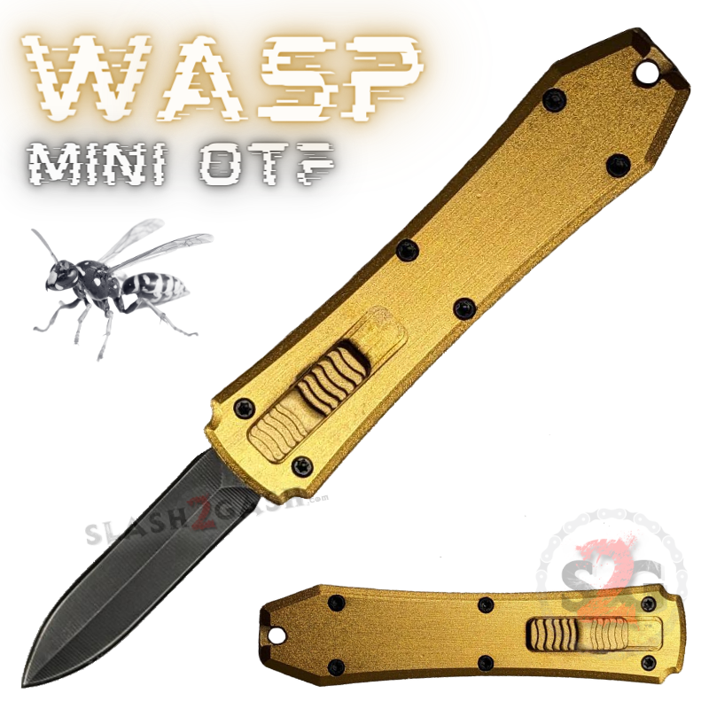 Wasp Mini OTF Knife Small Automatic Switchblade Dagger - Asst. colors Gold (no clip) Knife-OTF - Tophatter Daily Deals