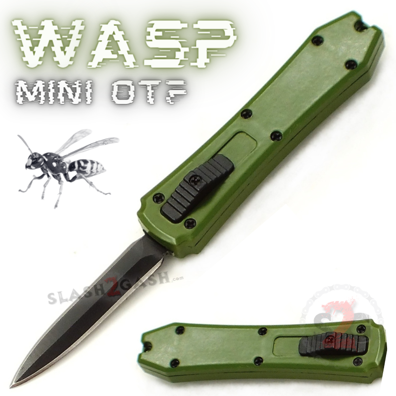 Wasp Mini OTF Knife Small Automatic Switchblade Dagger - OD Green Knife-OTF - Tophatter Daily Deals