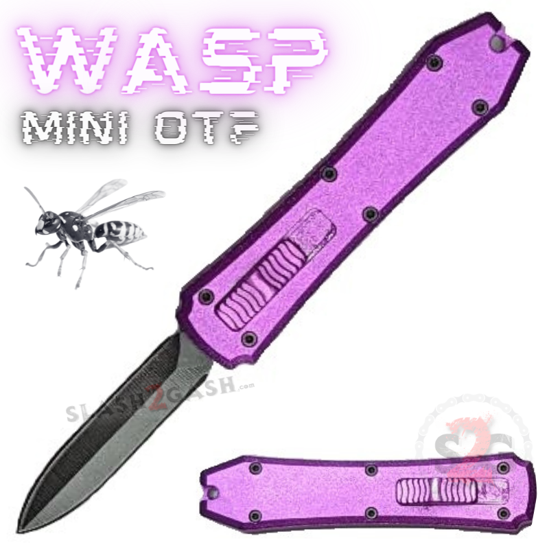 Wasp Mini OTF Knife Small Automatic Switchblade Dagger - Purple 2 Purple Knife-OTF - Tophatter Daily Deals