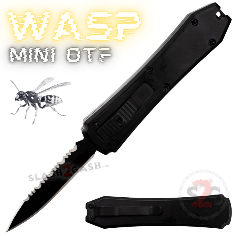 Wasp Mini OTF Knife Small Automatic Switchblade Serrated - Black Knife-OTF - Tophatter Daily Deals