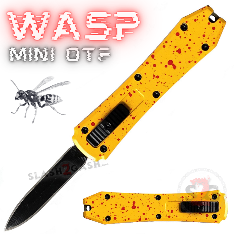 Wasp Mini OTF Knife Small Automatic Switchblade Dagger - Asst. colors Yellowjacket - Blood Splatter Knife-OTF - Tophatter Daily Deals