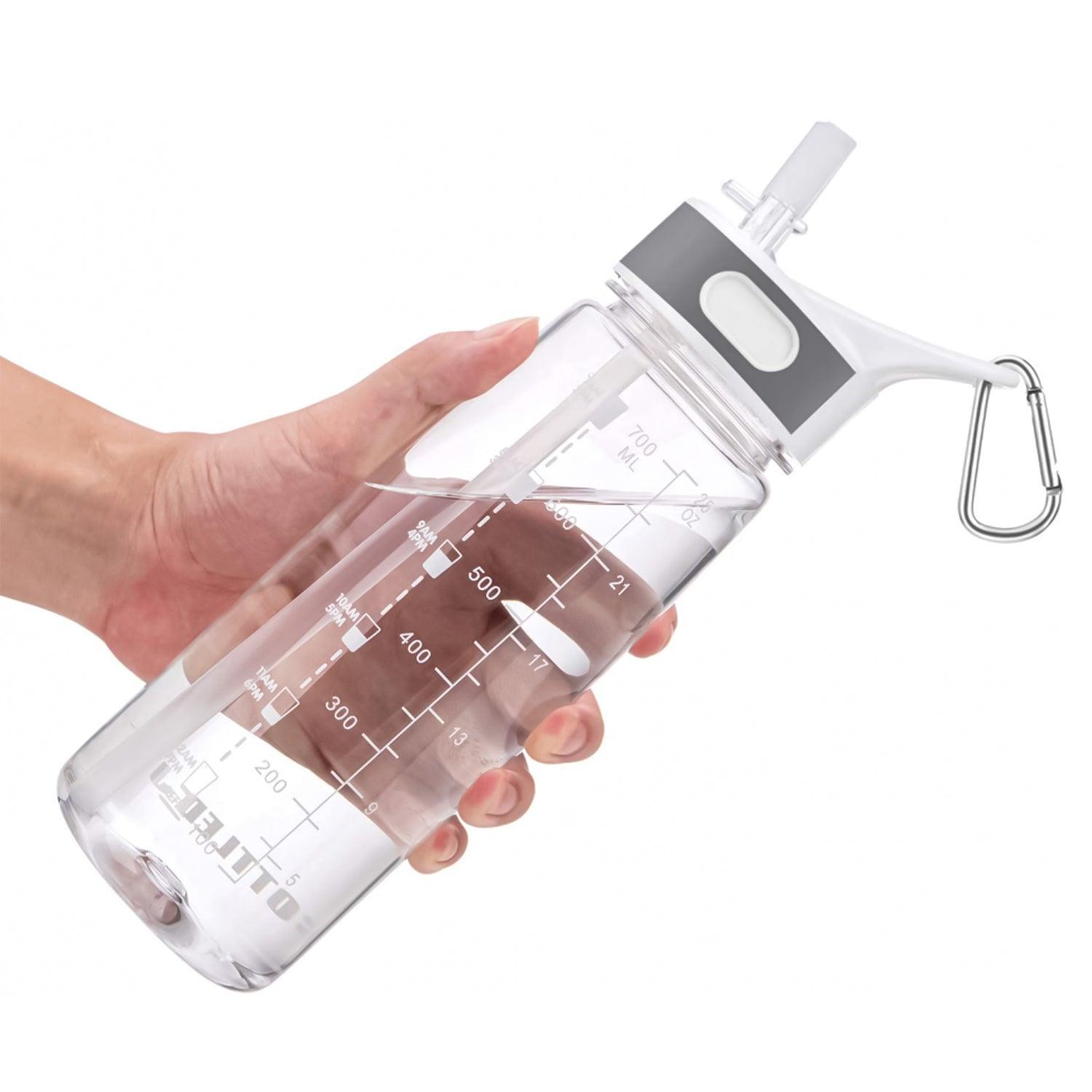 Drinks Bottle With Straw - Water Bottle with Straw and Time Marking, 800ml, Clear with Cleaning Kit Sports & Outdoor - Tophatter Daily Deals