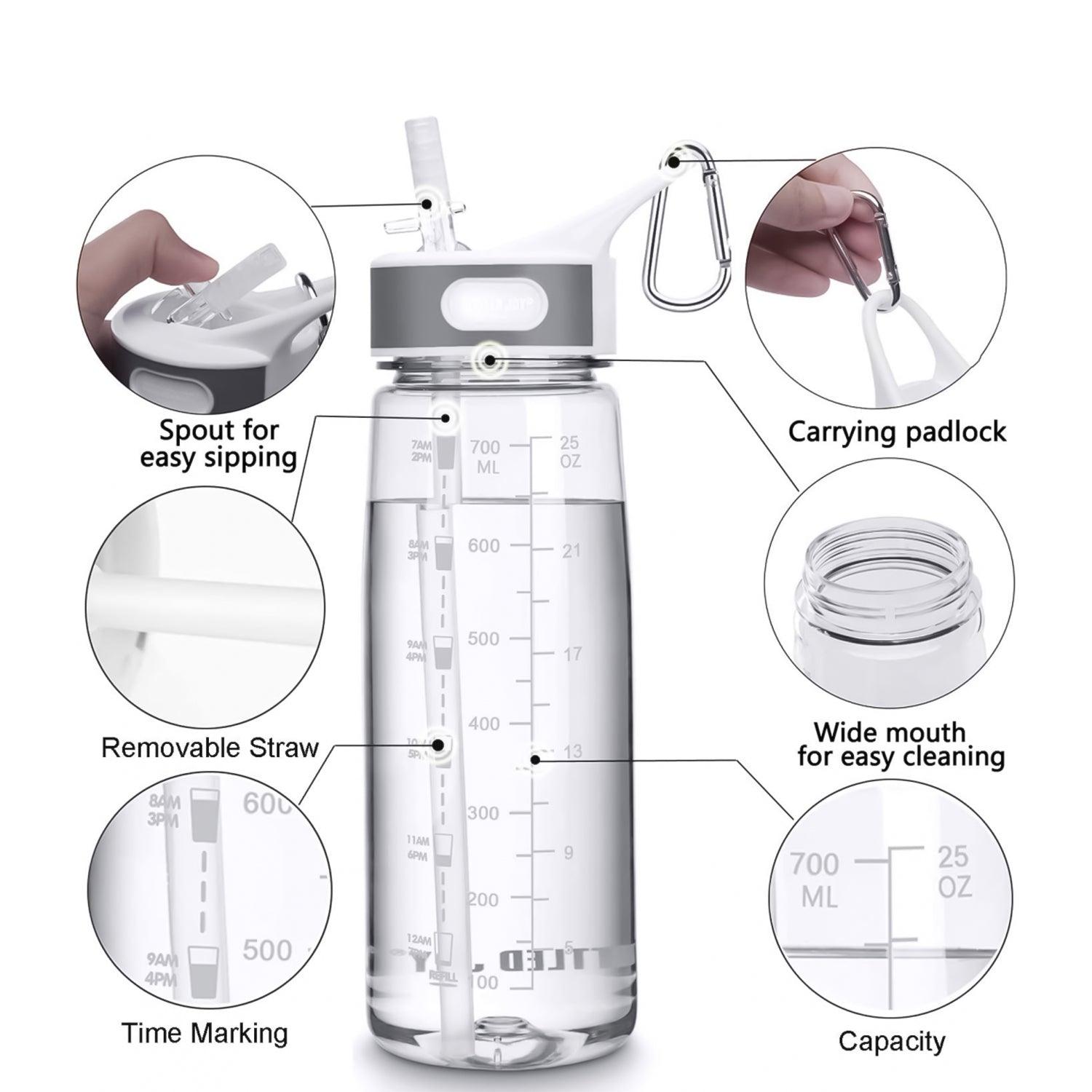 Drinks Bottle With Straw - Water Bottle with Straw and Time Marking, 800ml, Clear with Cleaning Kit Sports & Outdoor - Tophatter Daily Deals