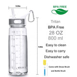 Drinks Bottle With Straw - Water Bottle with Straw and Time Marking, 800ml, Clear with Cleaning Kit Sports & Outdoor - Tophatter Daily Deals