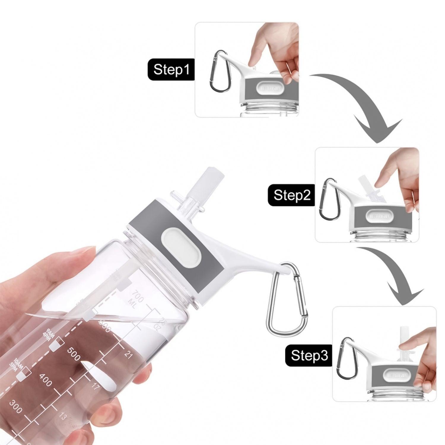 Drinks Bottle With Straw - Water Bottle with Straw and Time Marking, 800ml, Clear with Cleaning Kit Sports & Outdoor - Tophatter Daily Deals