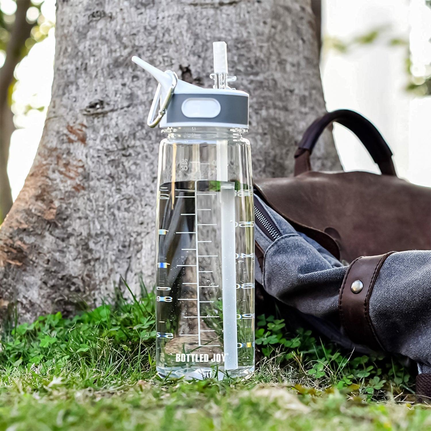 Drinks Bottle With Straw - Water Bottle with Straw and Time Marking, 800ml, Clear with Cleaning Kit Sports & Outdoor - Tophatter Daily Deals