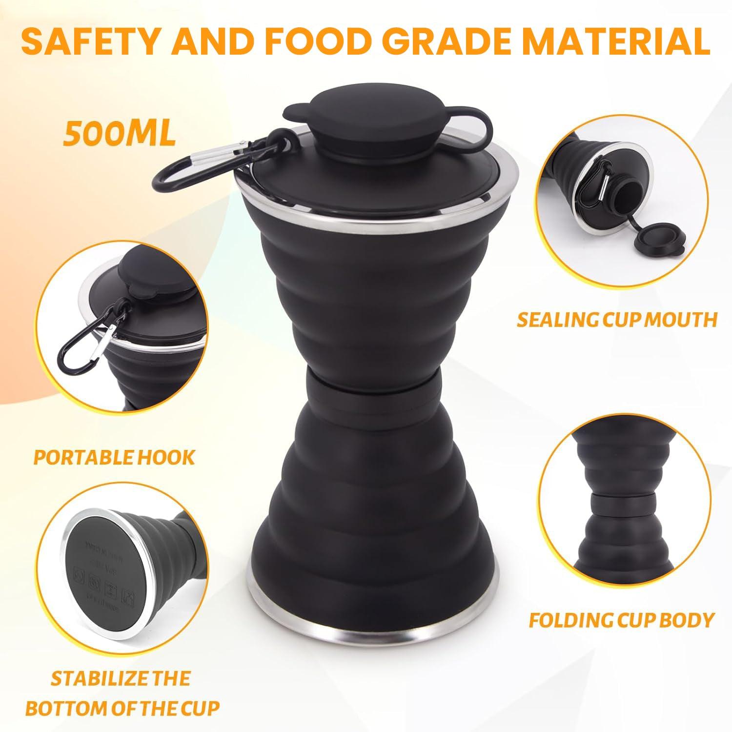 Foldable Drink Bottle - 500ml Silicone Water Bottle BPA Free Soft Flask Sports & Outdoor - Tophatter Daily Deals
