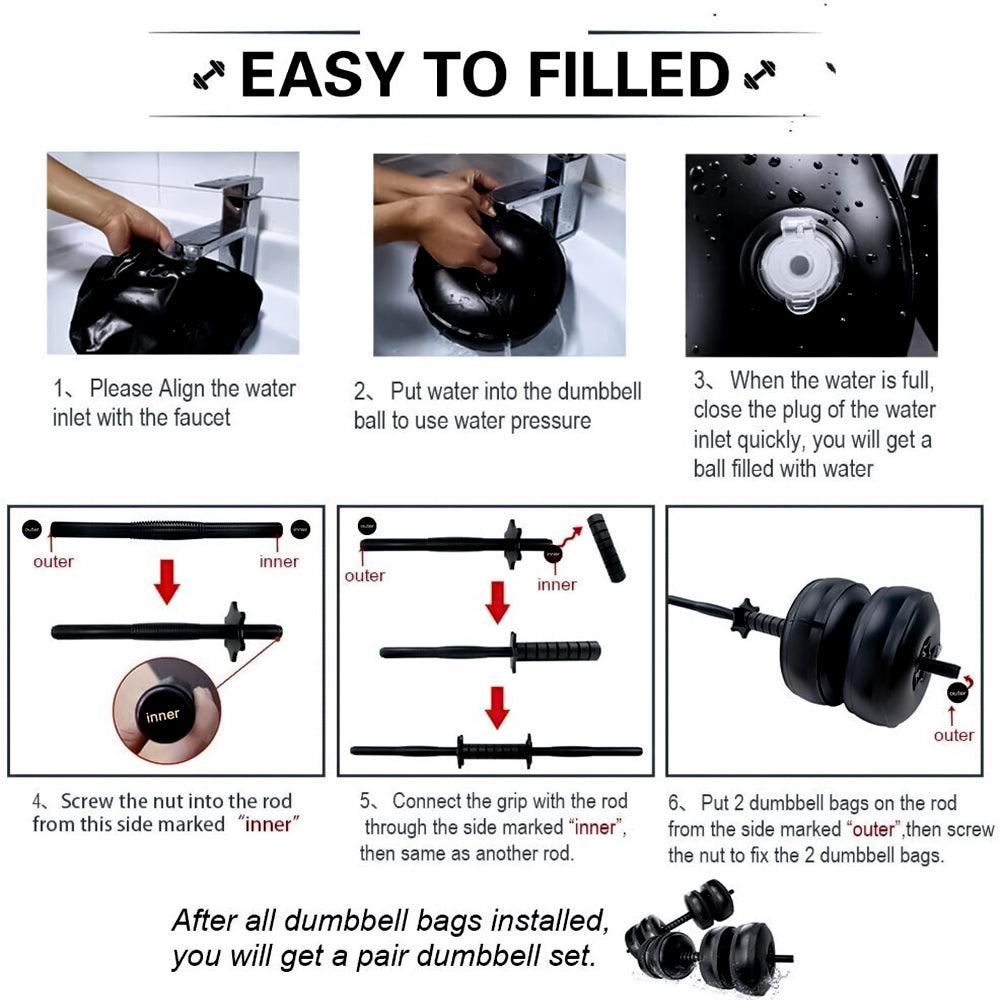 Water Dumbbells - 20-25 KG Water Filled Dumbbells Set Portable PVC Travel Dumbbeells - Tophatter Daily Deals
