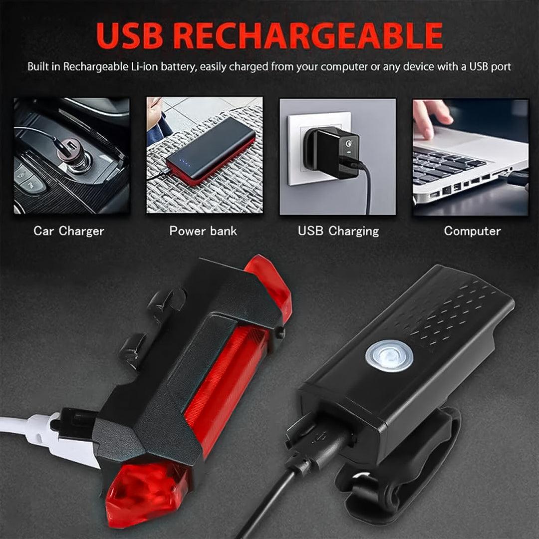 Rechargeable Cycle Lights - USB Rechargeable Bike Lights Rear Front Hazard Waterproof LED Front & Rear Light Cycling - Tophatter Daily Deals