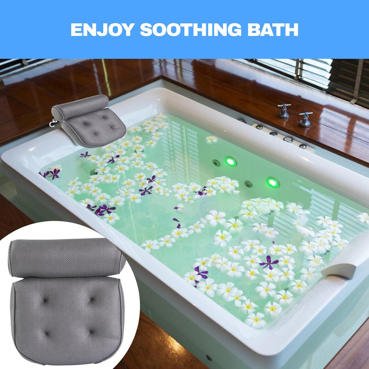 Luxury Bathtub Pillow - Spa Bath Pillow Non-Slip Comfortable Bathtub Headrest Cushion Premium Waterproof Neck Back 4D Mesh Bath Pillows - Tophatter Daily Deals