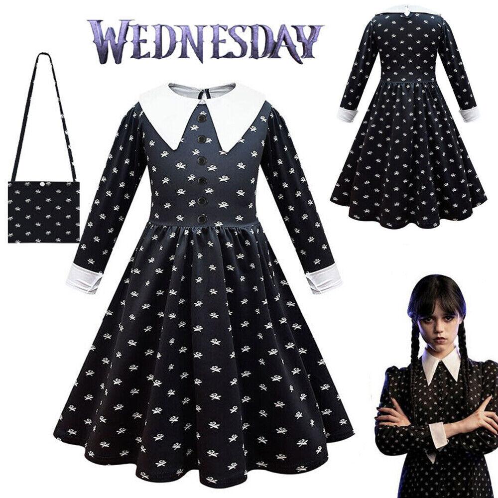 Wednesday Addams Costume - Addams Family Costume Outfit Girls Kids Party Fancy Dress Bag Festive & Franchise - Tophatter Daily Deals
