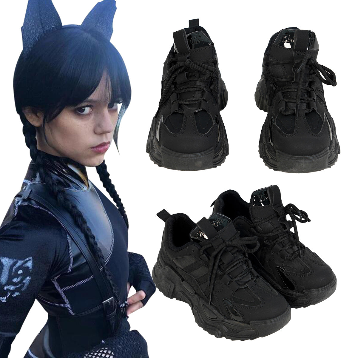 Wednesday The Addams Family (2022 TV Series) Wednesday Cat Suit Black Cosplay Shoes Shoes/Boots - Tophatter Daily Deals