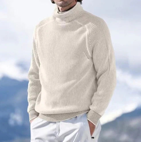 Soft Men's Turtleneck Sweater - Ribbed Cashmere For Winter Beige - Tophatter Daily Deals