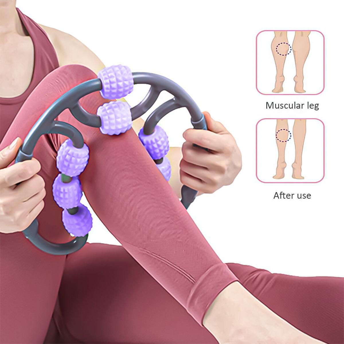Hand Roller for Muscles - Yoga Massage Roller 8 Wheels Trigger Point for Arm Leg Neck Muscle Exercise & Fitness - Tophatter Daily Deals
