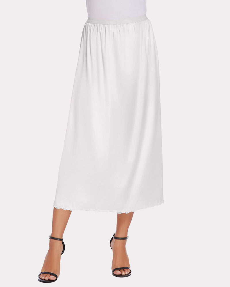 Satin Half Slip Lace Long Underskirt (DE Only) White Lingeries-mini skirts - Tophatter Daily Deals