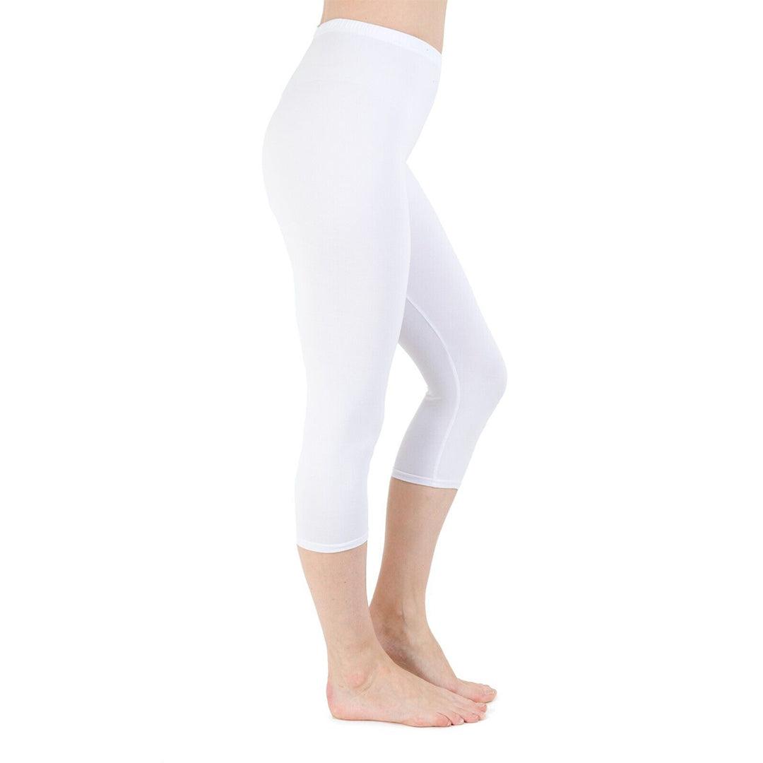 Gym Leggings for Ladies - Womens 3/4 Length Cropped Leggings Soft Cotton Active Wear Capri Pants Casual Fitness Pants White Clothing - Tophatter Daily Deals