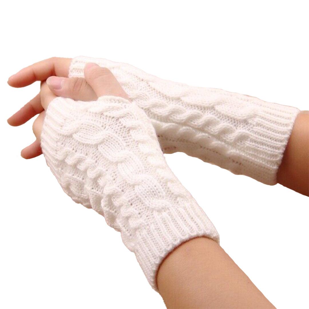 Thermal Fingerless Gloves - Women Wrist Arm Knitted Mitten Long Winter Hand Warmer Fingerless Ladies Gloves White Gloves - Tophatter Daily Deals