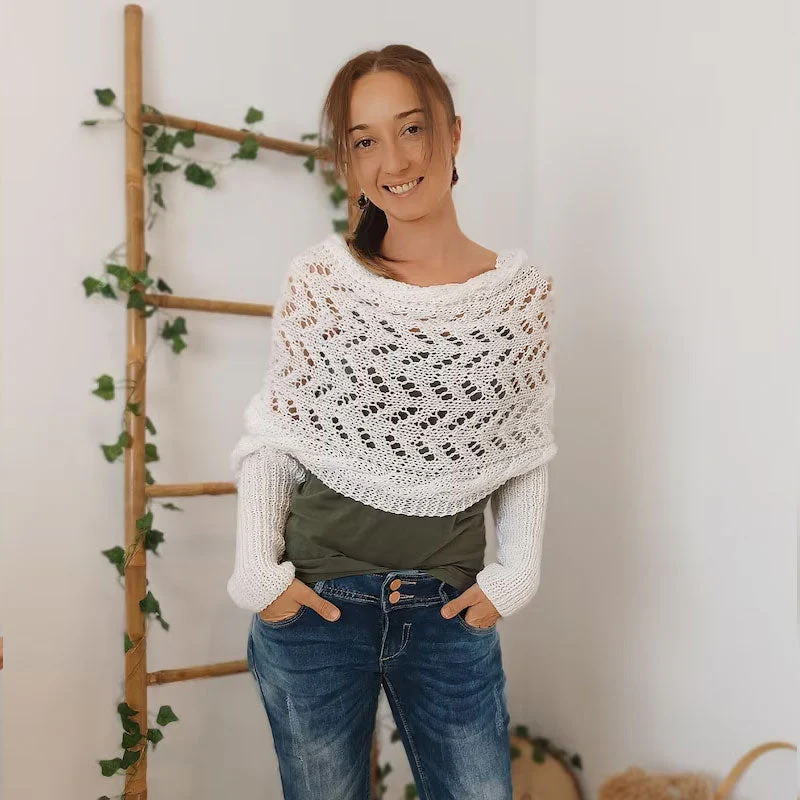Soft Women’s Scarf - Openwork Rectangular, Knit, For Winter White - Tophatter Daily Deals