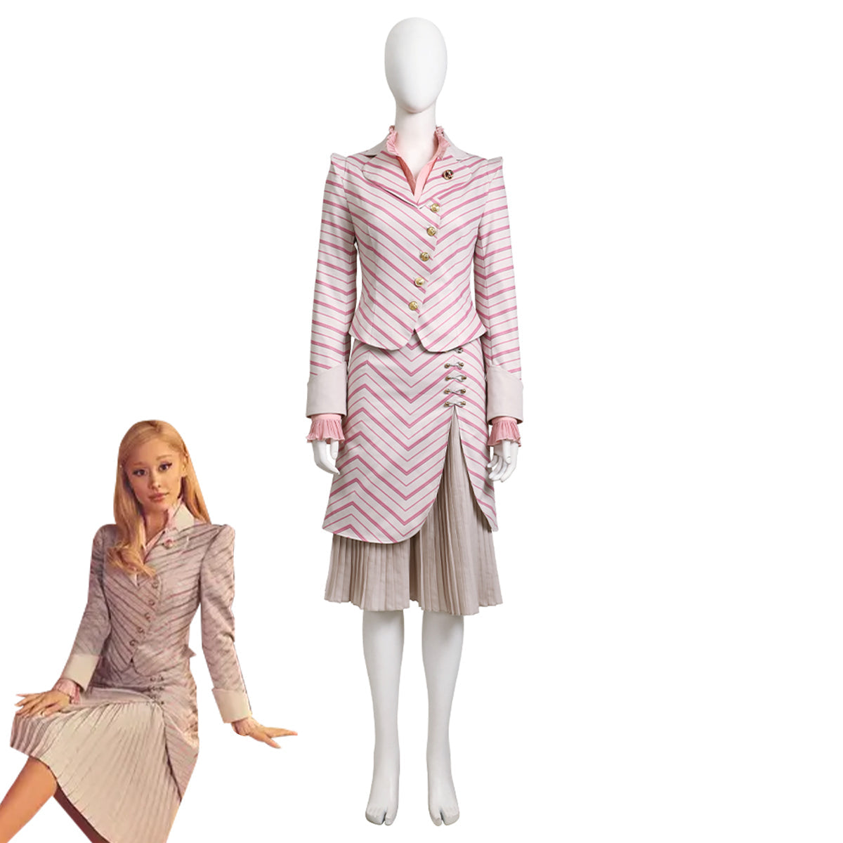 Wicked (2024) Glinda Pinstripe Suit Cosplay Costume Costume - Tophatter Daily Deals