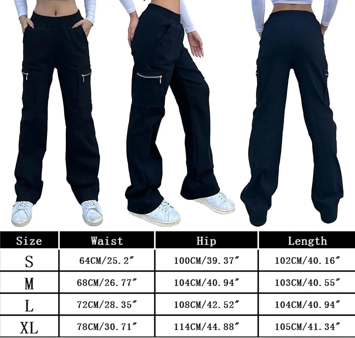 Wide Leg Straight Cargo Pants with Zipper, Stretch Pockets, Long High-Waisted pants - Tophatter Daily Deals
