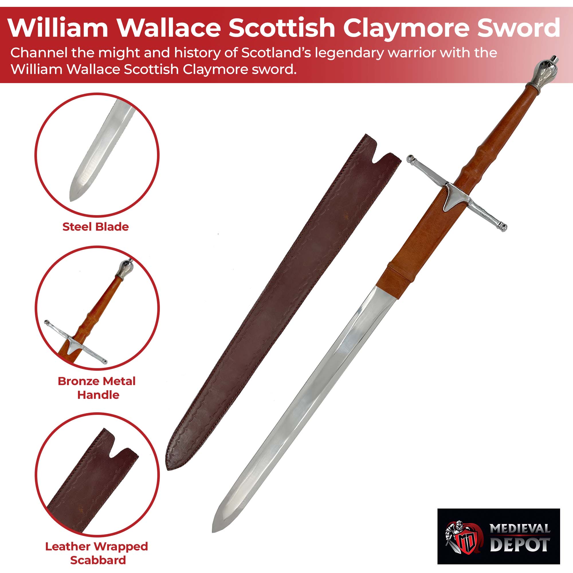 William Wallace Scottish Claymore Sword Swords - Tophatter Daily Deals