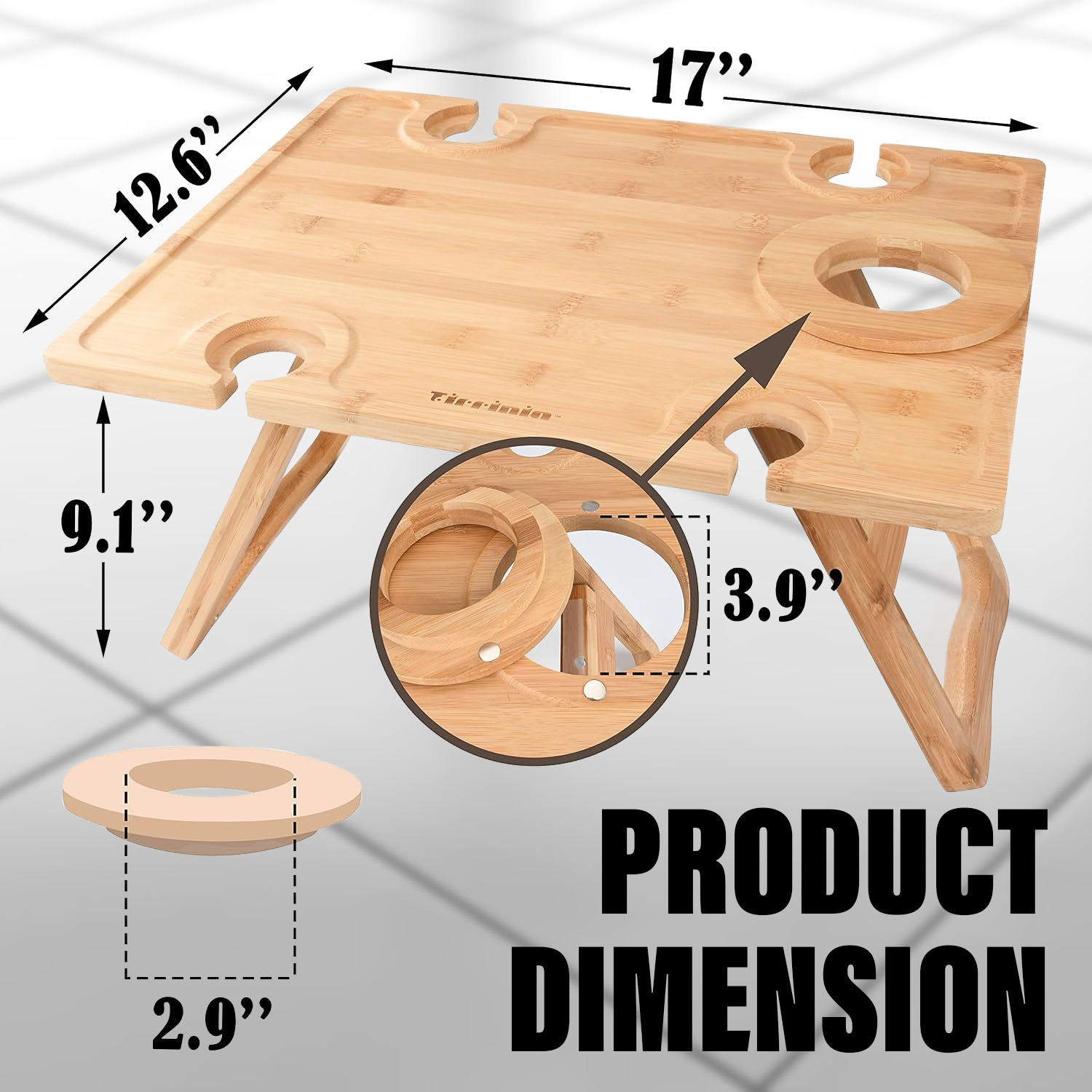 Wine Picnic Table – Portable Wooden Table with Glass Holders for Outdoor Use Wine picnic table - Tophatter Daily Deals