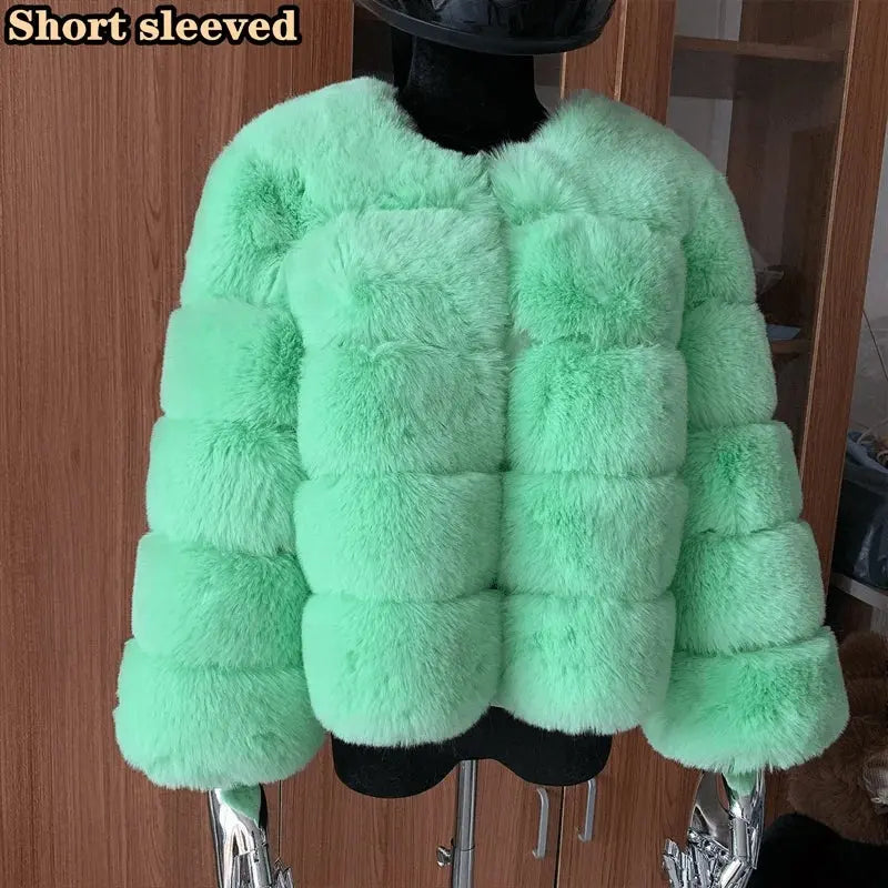Winter coat for faux fur coat women new outerwear Fox fur short coat Fake fur jacket furry fluffy jacket luxury woman fur Fake green CHINA - Tophatter Daily Deals