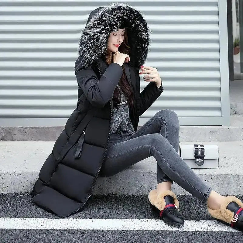 Winter coats women down jackets 2025 long slim solid color coat female Jackets outerwears woman parkas clothes zip fur collar - Tophatter Daily Deals