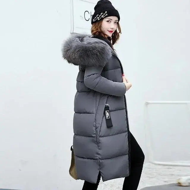 Winter coats women down jackets 2025 long slim solid color coat female Jackets outerwears woman parkas clothes zip fur collar - Tophatter Daily Deals