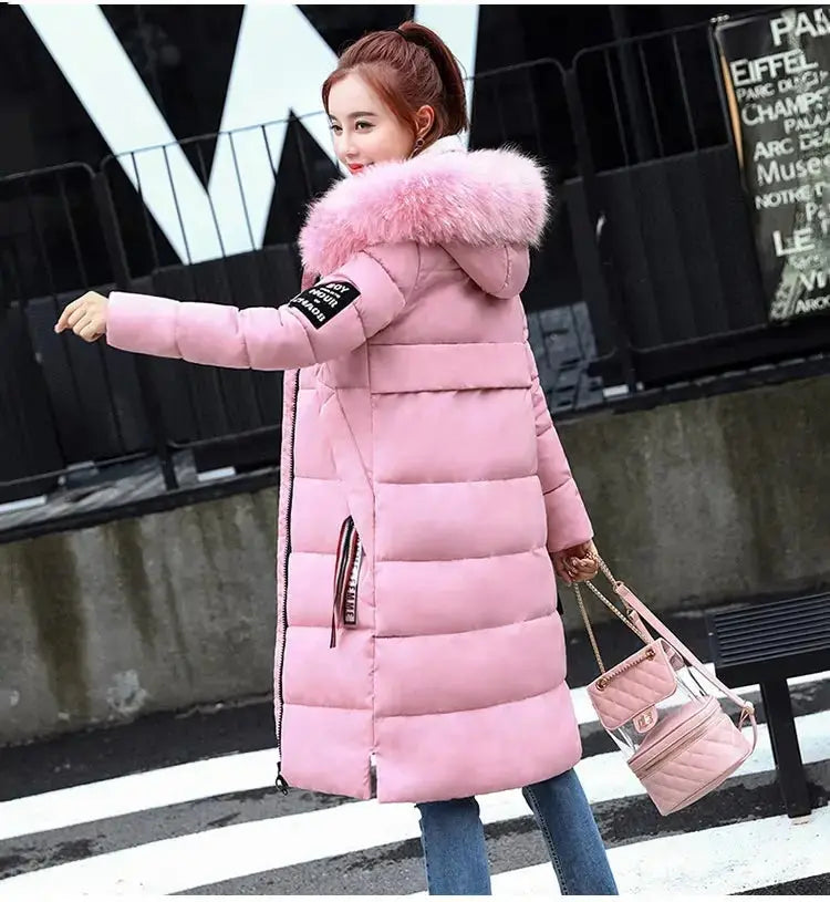 Winter coats women down jackets 2025 long slim solid color coat female Jackets outerwears woman parkas clothes zip fur collar - Tophatter Daily Deals