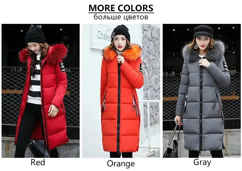 Winter coats women down jackets 2025 long slim solid color coat female Jackets outerwears woman parkas clothes zip fur collar - Tophatter Daily Deals