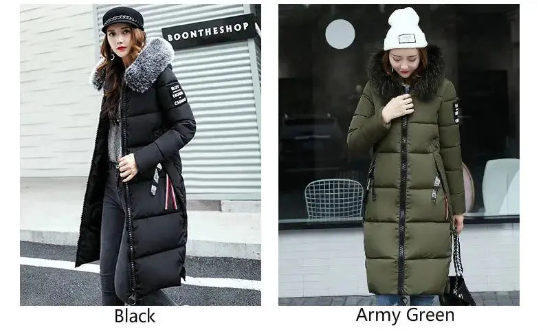 Winter coats women down jackets 2025 long slim solid color coat female Jackets outerwears woman parkas clothes zip fur collar - Tophatter Daily Deals