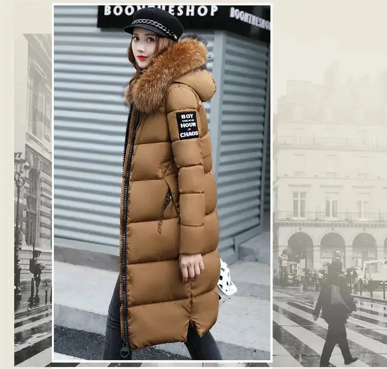 Winter coats women down jackets 2025 long slim solid color coat female Jackets outerwears woman parkas clothes zip fur collar - Tophatter Daily Deals