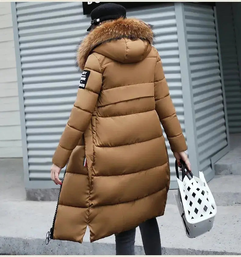 Winter coats women down jackets 2025 long slim solid color coat female Jackets outerwears woman parkas clothes zip fur collar - Tophatter Daily Deals