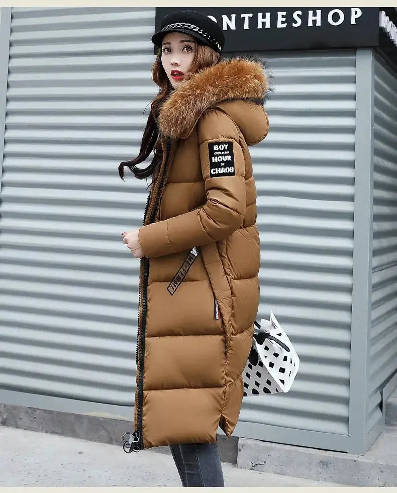 Winter coats women down jackets 2025 long slim solid color coat female Jackets outerwears woman parkas clothes zip fur collar - Tophatter Daily Deals