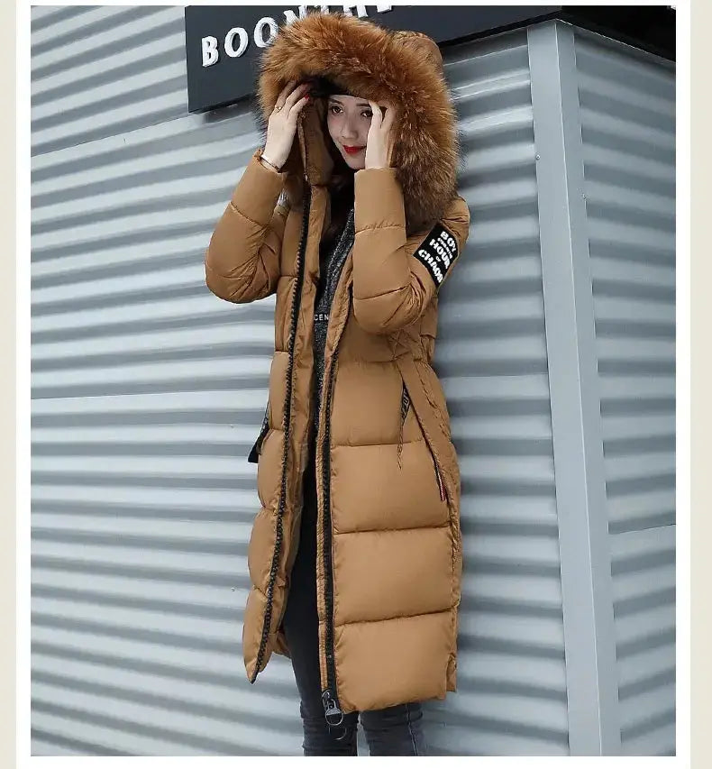 Winter coats women down jackets 2025 long slim solid color coat female Jackets outerwears woman parkas clothes zip fur collar - Tophatter Daily Deals