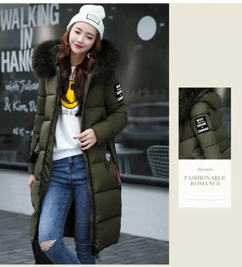 Winter coats women down jackets 2025 long slim solid color coat female Jackets outerwears woman parkas clothes zip fur collar - Tophatter Daily Deals