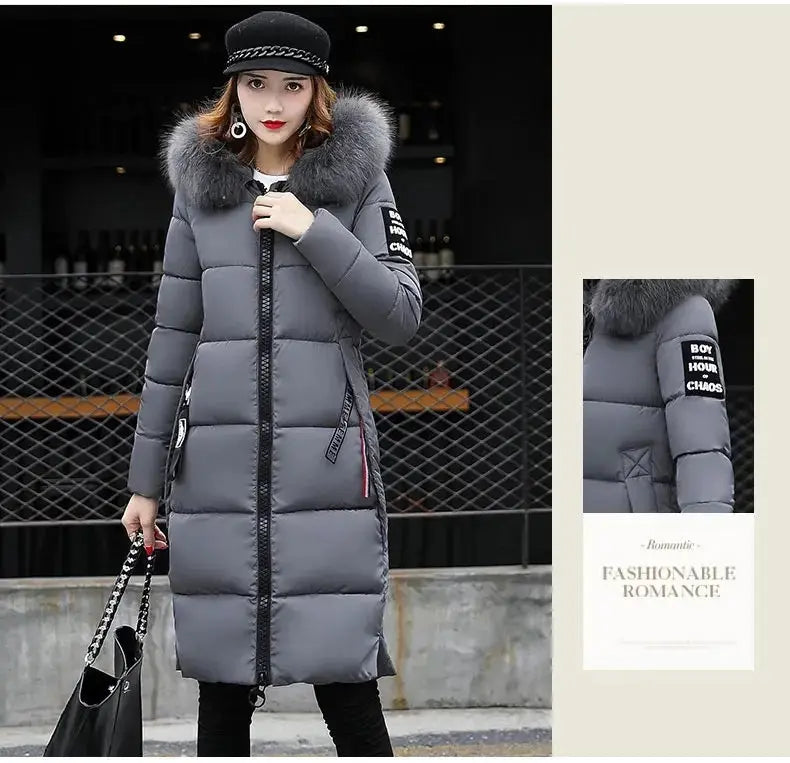 Winter coats women down jackets 2025 long slim solid color coat female Jackets outerwears woman parkas clothes zip fur collar - Tophatter Daily Deals