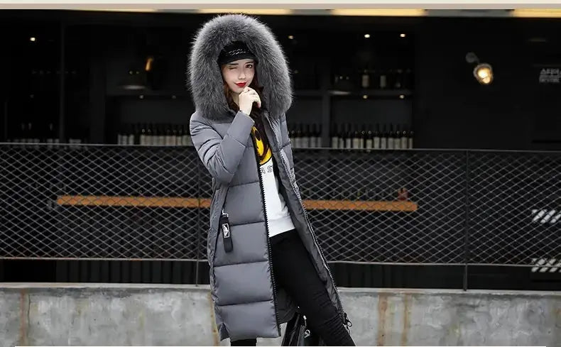 Winter coats women down jackets 2025 long slim solid color coat female Jackets outerwears woman parkas clothes zip fur collar - Tophatter Daily Deals