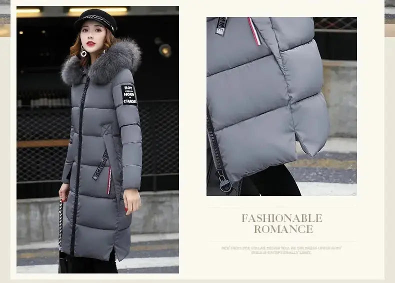 Winter coats women down jackets 2025 long slim solid color coat female Jackets outerwears woman parkas clothes zip fur collar - Tophatter Daily Deals