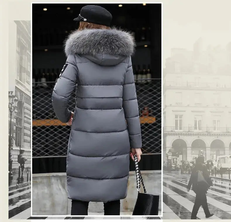 Winter coats women down jackets 2025 long slim solid color coat female Jackets outerwears woman parkas clothes zip fur collar - Tophatter Daily Deals