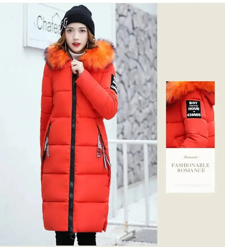 Winter coats women down jackets 2025 long slim solid color coat female Jackets outerwears woman parkas clothes zip fur collar - Tophatter Daily Deals