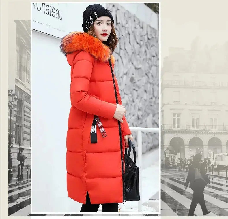 Winter coats women down jackets 2025 long slim solid color coat female Jackets outerwears woman parkas clothes zip fur collar - Tophatter Daily Deals