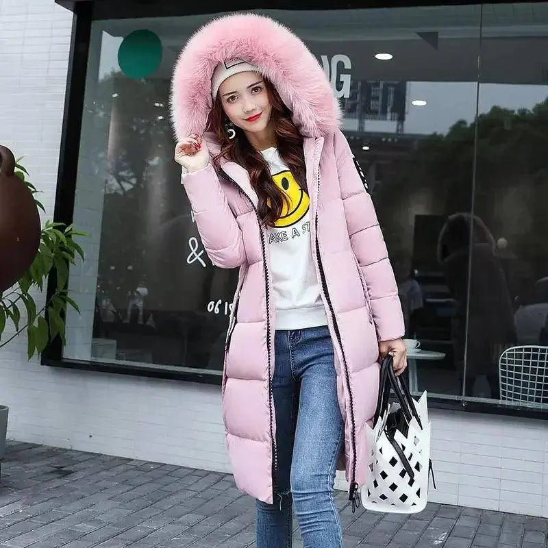 Winter coats women down jackets 2025 long slim solid color coat female Jackets outerwears woman parkas clothes zip fur collar Pink - Tophatter Daily Deals