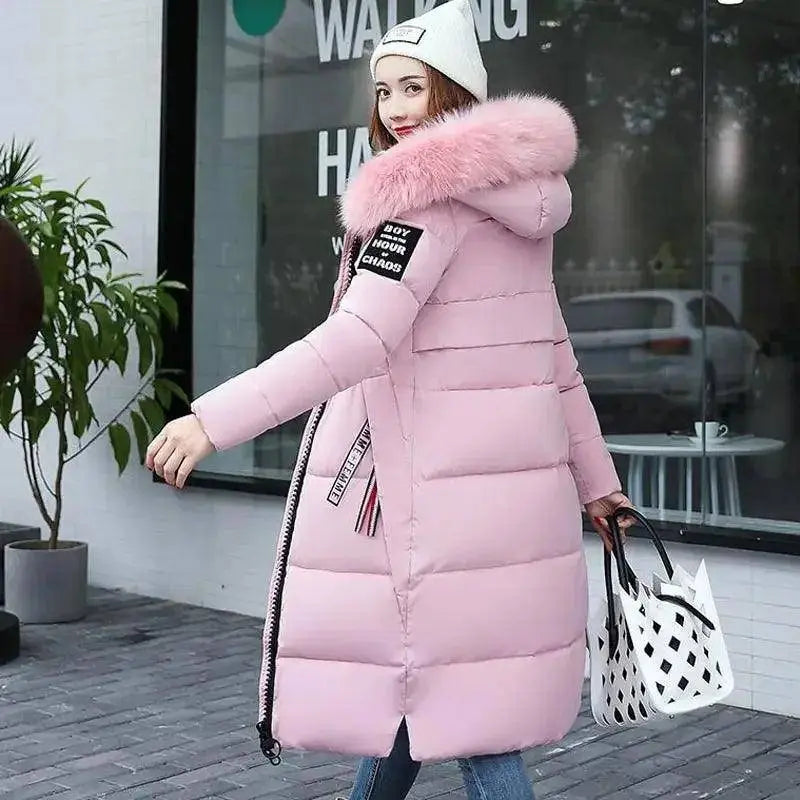 Winter coats women down jackets 2025 long slim solid color coat female Jackets outerwears woman parkas clothes zip fur collar - Tophatter Daily Deals