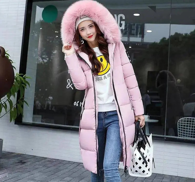 Winter coats women down jackets 2025 long slim solid color coat female Jackets outerwears woman parkas clothes zip fur collar - Tophatter Daily Deals
