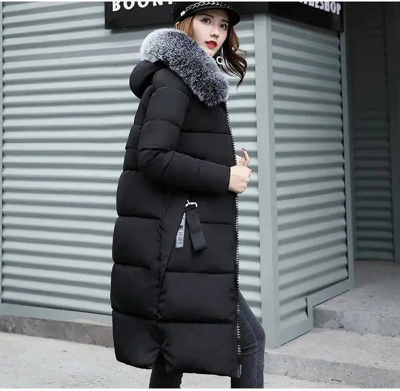 Winter coats women down jackets 2025 long slim solid color coat female Jackets outerwears woman parkas clothes zip fur collar - Tophatter Daily Deals