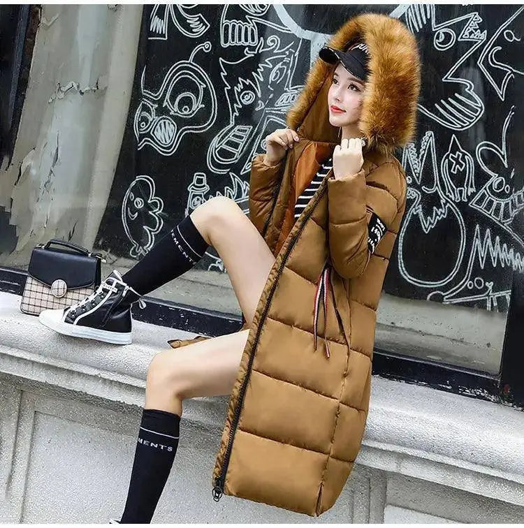 Winter coats women down jackets 2025 long slim solid color coat female Jackets outerwears woman parkas clothes zip fur collar - Tophatter Daily Deals