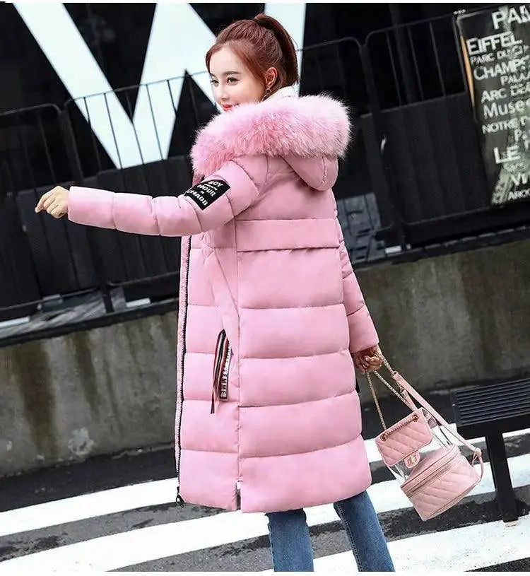 Winter coats women down jackets 2025 long slim solid color coat female Jackets outerwears woman parkas clothes zip fur collar - Tophatter Daily Deals